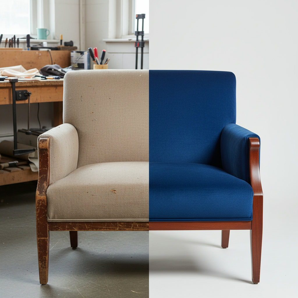 Профессиональная реставрация антикварного кресла с деревянным каркасом